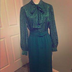Long green multi fabric dress